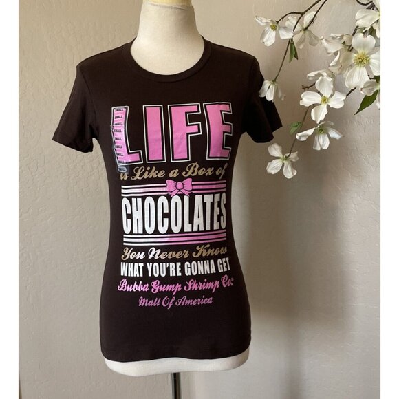 Bubba Gump Womens Short Sleeve Graphic T Shirt Size S Brown Crew Neck Pullover - Picture 1 of 9